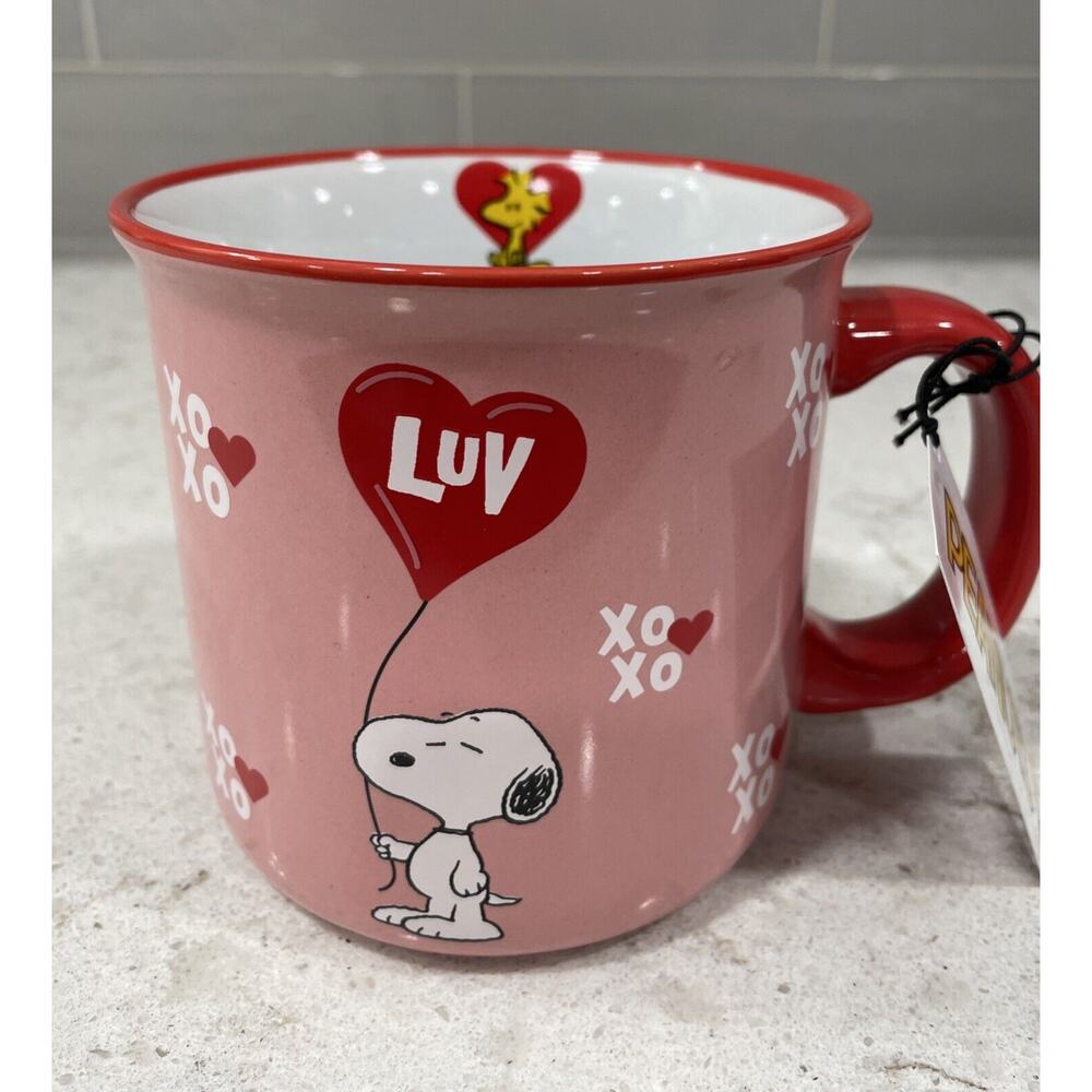 Snoopy “LUV” Balloon 21oz Woodstock Heart Peanuts Valentine Mug 2025 Pink Red XO